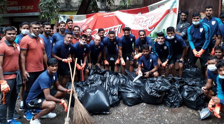Prime Minister Narendra Modi lauds Indian footballers taking part in cleanliness drive; see pics